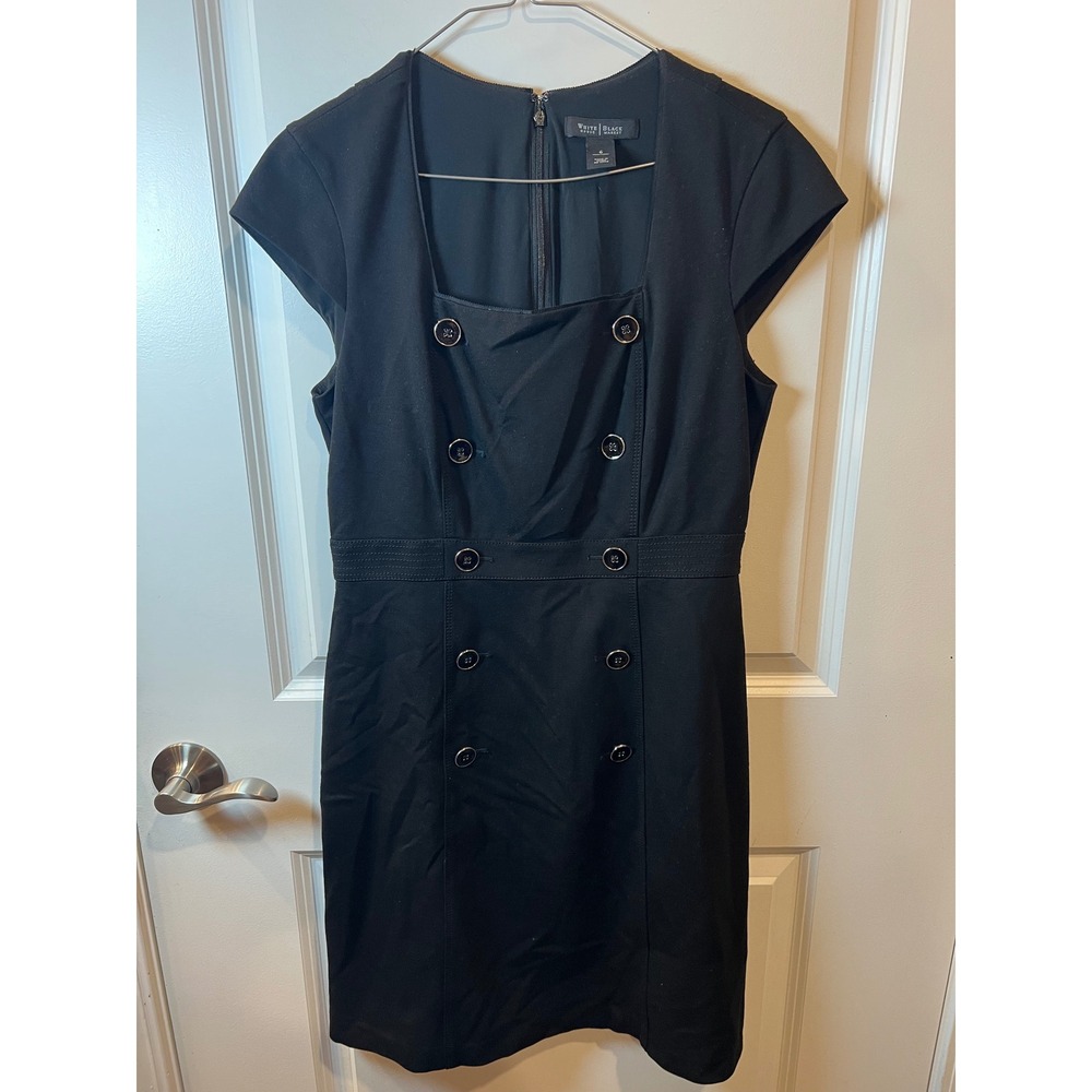 White House Black Market Womens Sheath Dress Double Breasted Black 6